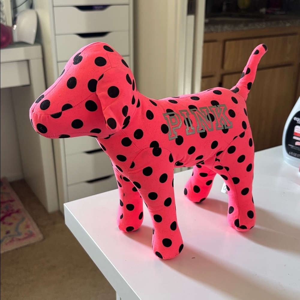 Victoria's Secret PINK 10-inch Mini Dog Neon Pink with Black Polka Dots RARE